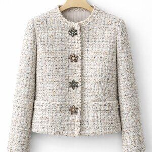 NWT Zara Tweed Weave Textured Blazer Jacket with Jewel Buttons